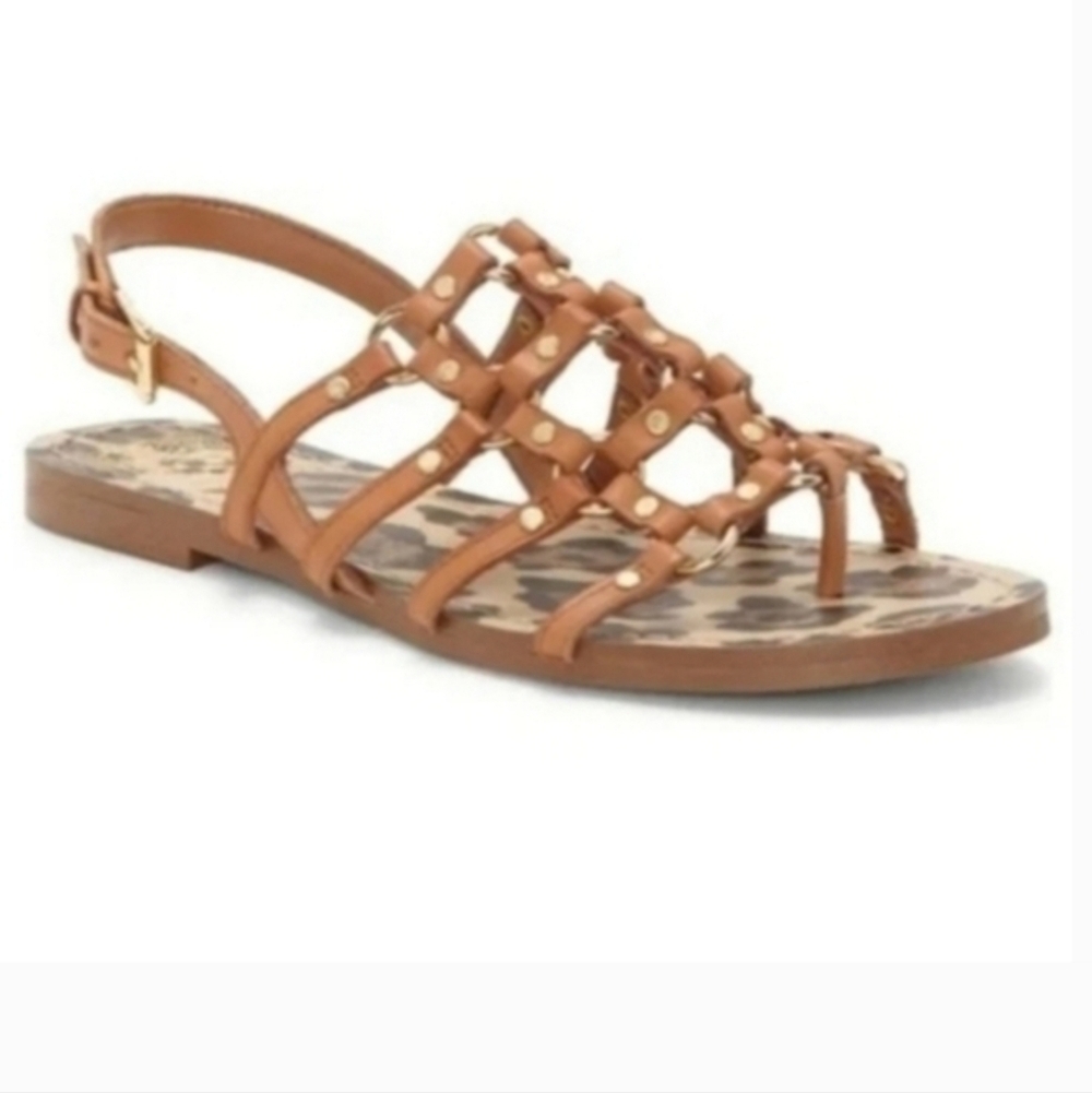 Vince Camuto Richintie Leather Caged Strappy Flat Sandals